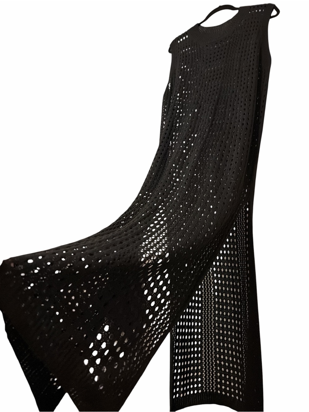 Black Crochet Mesh Open Knit Sleeveless Maxi Cover Up Tunic 2X